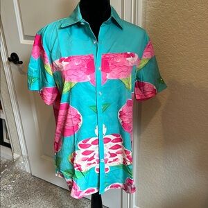 NWOT Blue/green print top